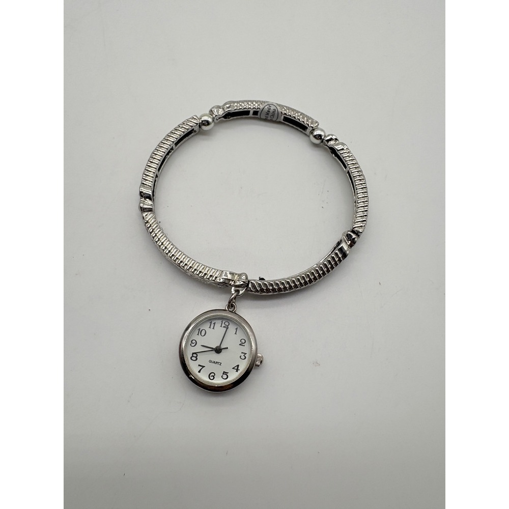 Vintage Style Silver Tone Scrollwork‎ Stretch Bracelet Charm Watch Japan Movt